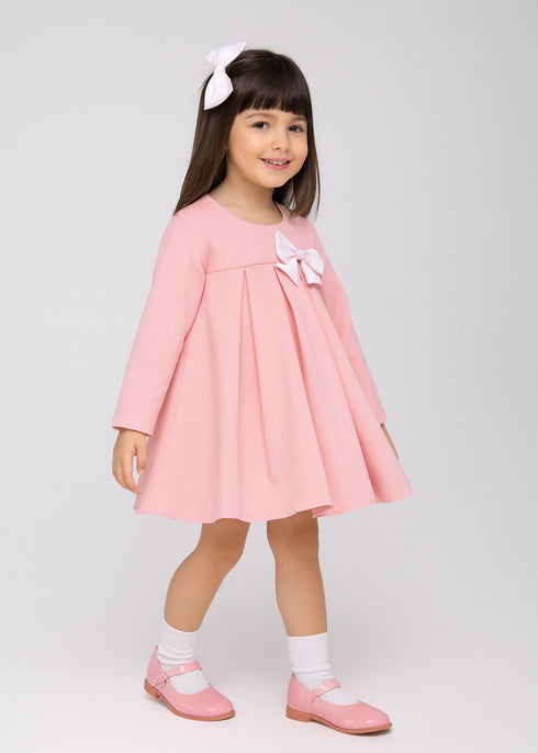 Rochie roz din jerse cu funda